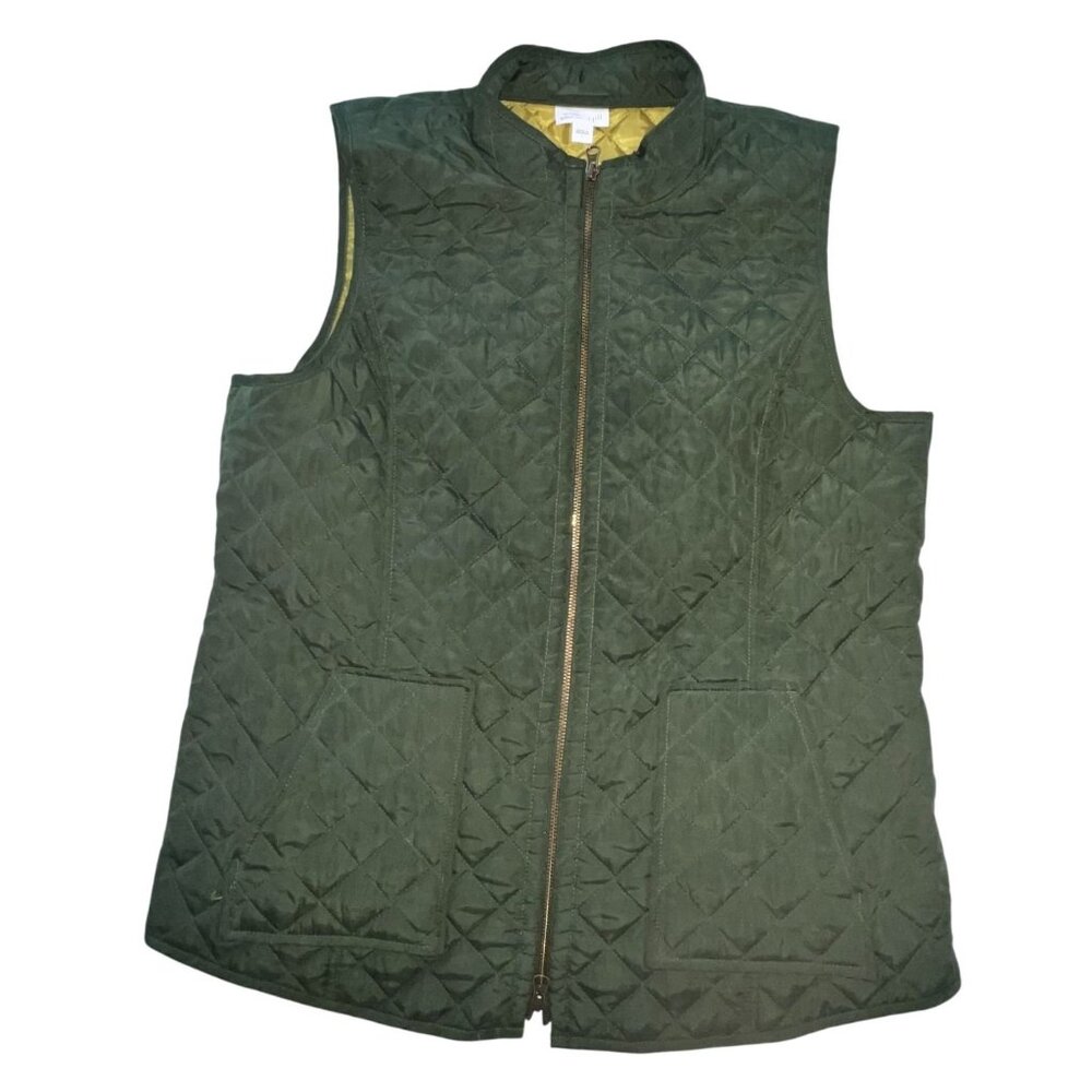 J. Jill Heritage Quilted Vest Green w/Chartreuse Lining  Outerwear Womens Size L